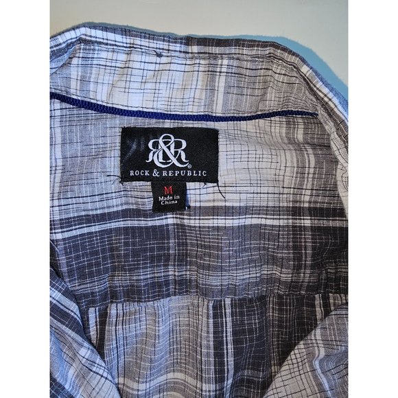 Rock & Republic LS black and white plaid shirt. Size Medium - Picture 3 of 6